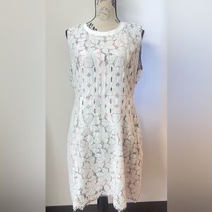 Tommy Hilfiger Outer Lace Paisley Lining Raw Hem Dress Women Sz 16 White